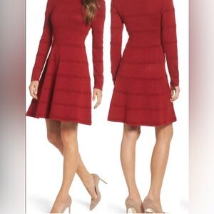 Eliza J Red Long Sleeve Sweater Dress Size Large
